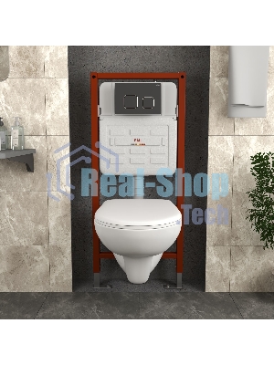 Комплект BAU 6 в 1: инсталляция BAU PRO для подвесного унитаза, унитаз подвесной безободковый Bau Novo, быстросъемное сиденье микролифт, клавиша BAU Strike, черная матовая