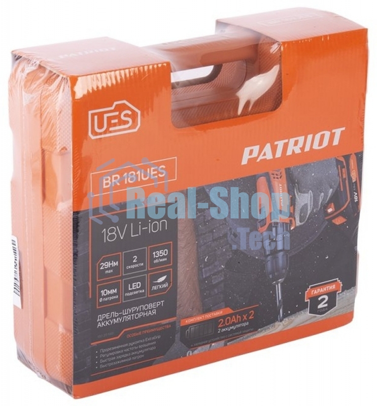 Дрель-шуруповерт Patriot BR 181UES, 21 В, 2 Ач, 29 Нм, щеточный