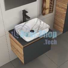 Комплект для ванной, 4 предмета (тумба Bau 60, графит + раковина BAU Hotel 51х39 + смеситель Hotel Black, выпуск клик-клак, черный)