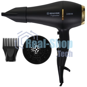 Фен-мультистайлер BRAYER BR3308 черный/золотистый, 2000 Вт, 25/32 мм