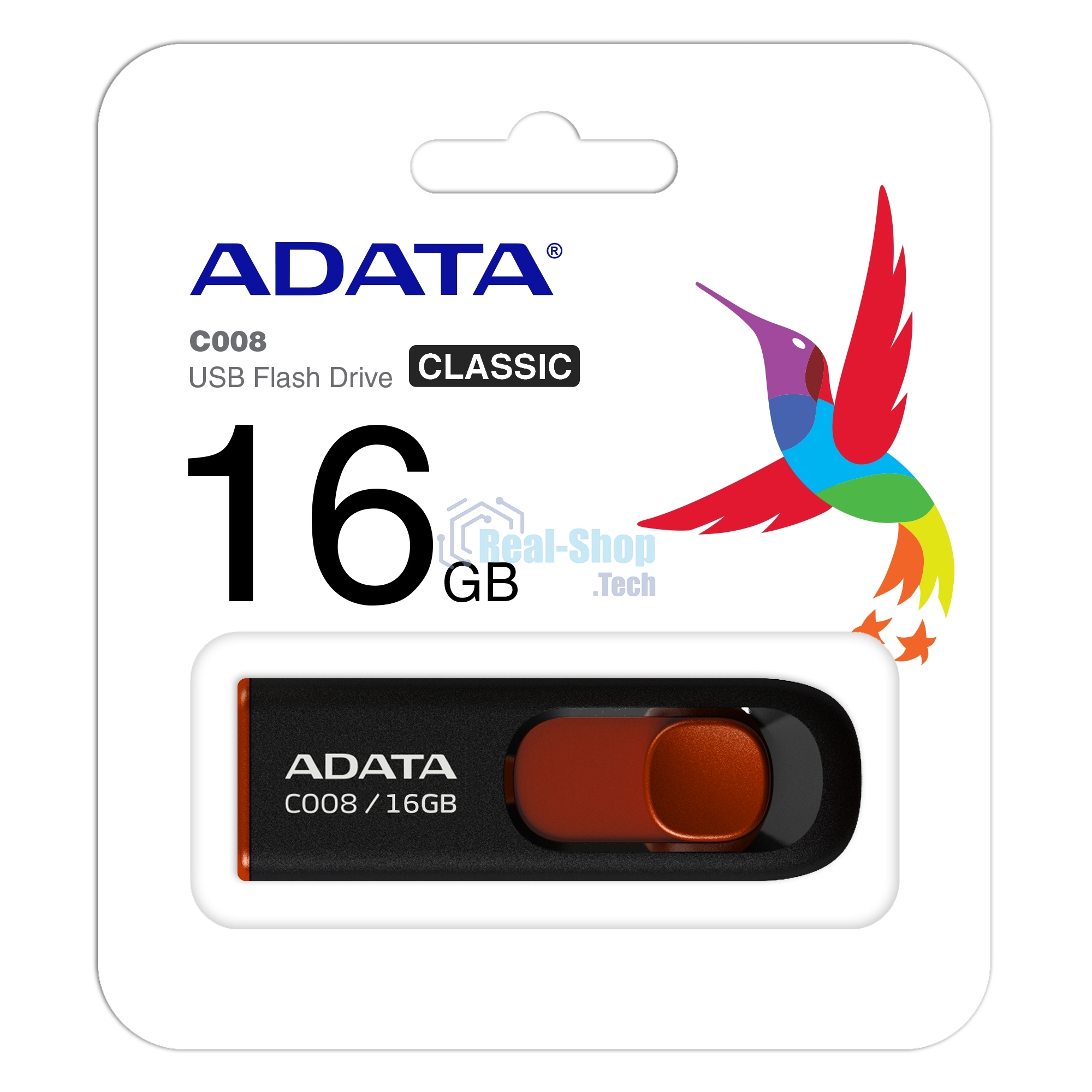 Флешка USB ADATA Classic C008 (AC008-16G-RKD), 16Gb, USB 2.0, R/W 30/6, черный/красный