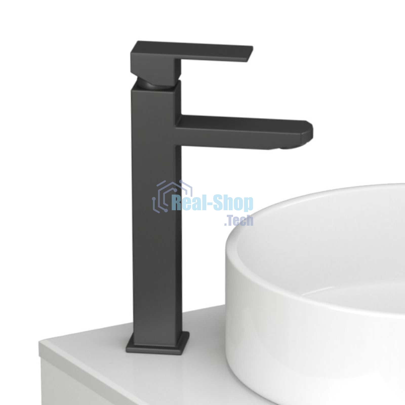 Тумба Bau Dream Blackwood 50 графит, раковина BAU Crystal 40х40, смеситель для раковины высокий Hotel Black, черный