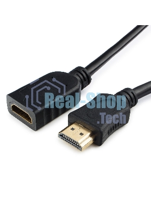 Кабель-удлинитель HDMI Cablexpert CC-HDMI4X-0.5M, 19M/19F, v2.0, позол.разъемы, экран, 0.5м, черный, пакет