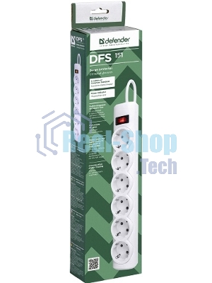 Сетевой фильтр Defender DFS 151 1,8 м, белый, 6 розеток