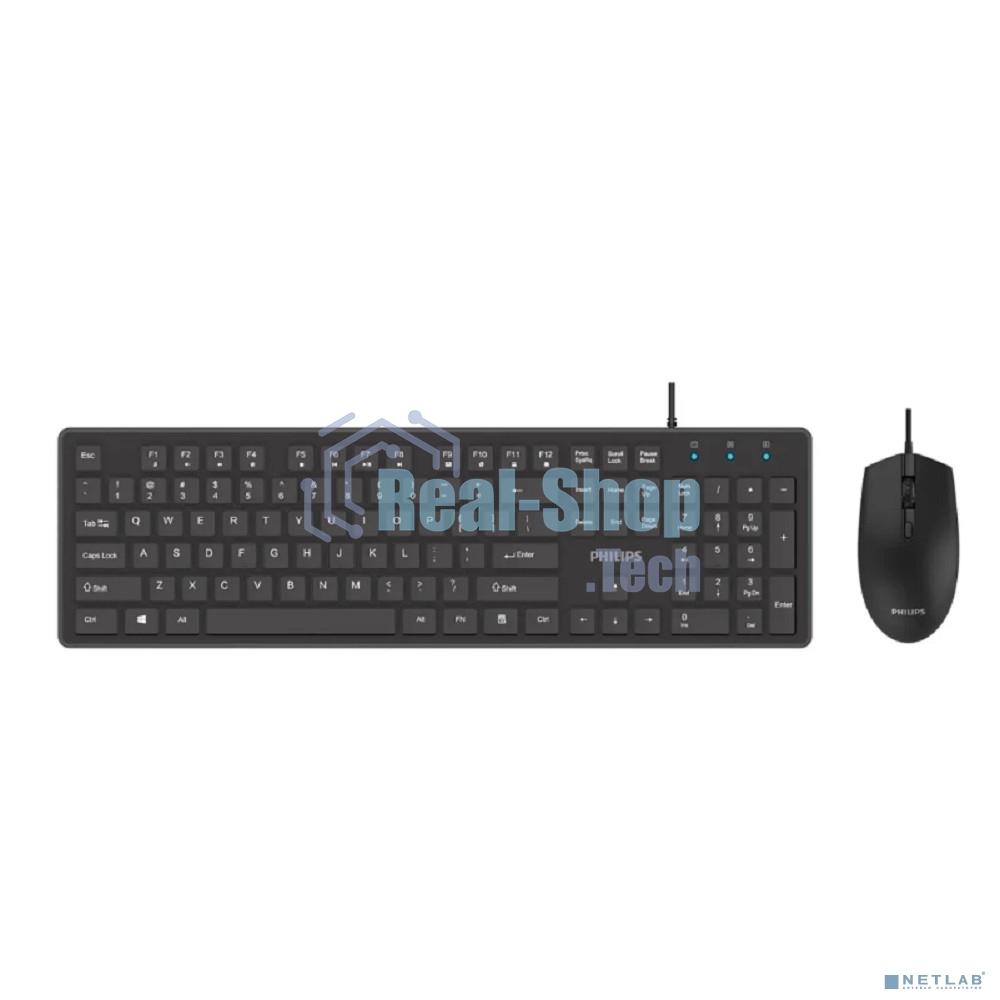 Комплект клавиатура+мышь Philips SPT6264 проводной, USB, 1200 DPI, чёрный