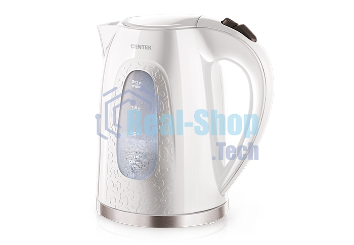 Электрочайник Centek CT-0041 белый, 2.0 л, 2200 Вт, скрытый нагревательный элемент