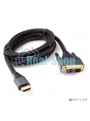 Кабель HDMI-DVI Cablexpert CC-HDMI-DVI-4K-6, 19M/19M, single link, 4K, медь, нейлоновая оплетка, метал.разъемы, 1.8м, черный, коробка