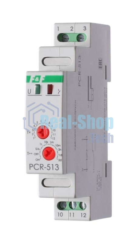 Реле времени PCR-513 (задержка вкл. 230В 8А 1перекл. IP20 монтаж на DIN-рейке) F&F EA02.001.003