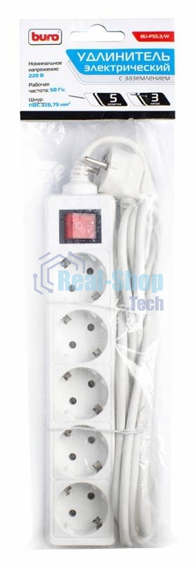 Сетевой удлинитель Buro BU-PS5.3/W 3 м (5 розеток) белый (пакет ПЭ)