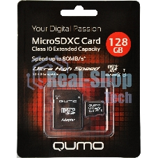 Флеш карта Micro SecureDigital 128Gb QUMO QM128GMICSDXC10U1 MicroSDXC Class 10 UHS-I, SD adapter