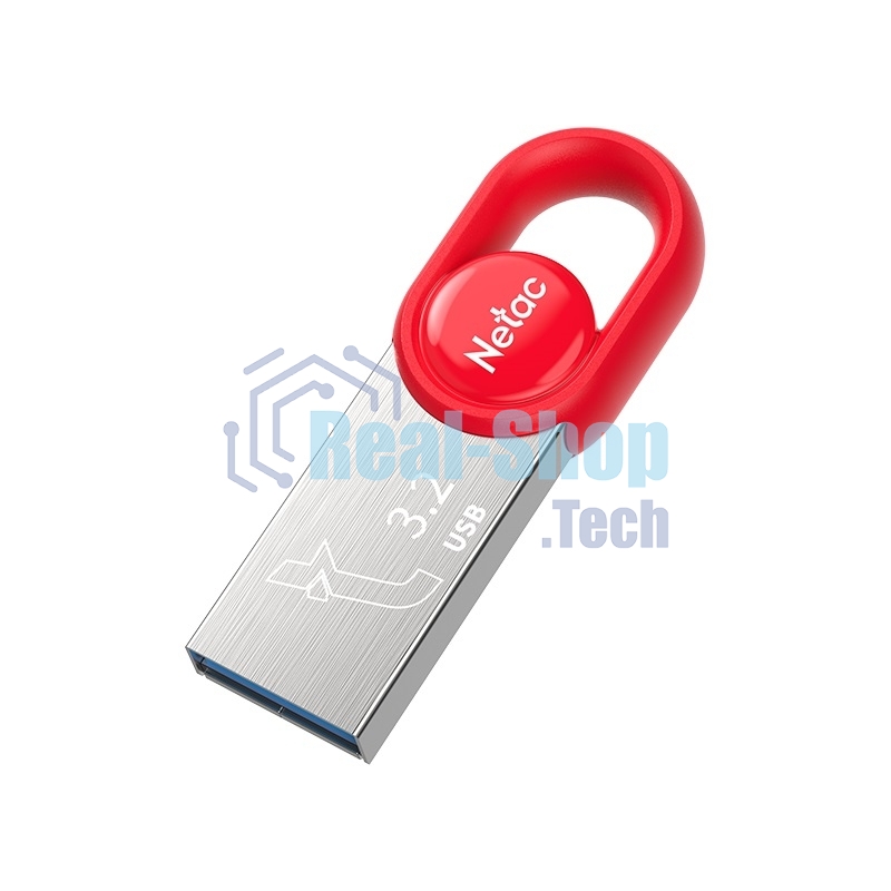 Флешка USB Netac UM2 (NT03UM2N-064G-32RE), 64Gb, USB 3.0, R/W 130/50, серебристый/красный