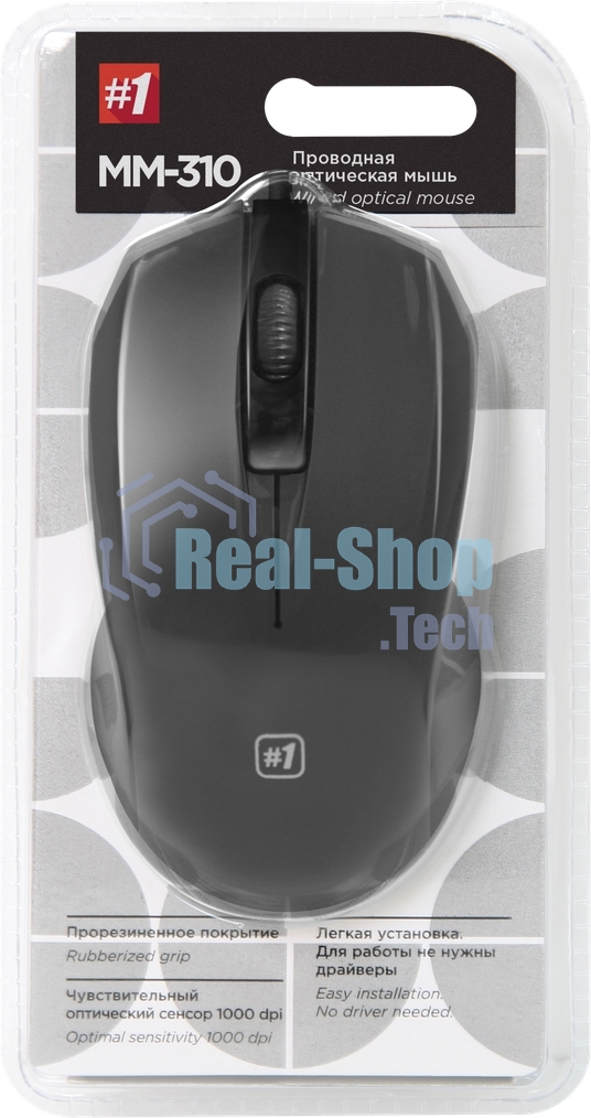 Мышь проводная Defender MM-310 черный, 1000 dpi, USB, кнопки - 3
