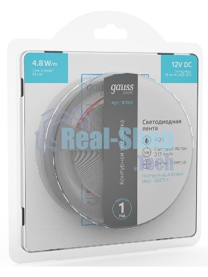 Лента светодиодная Basic Gauss 12V 4,8W/m 312lm/m 4000K IP20 LED 2m 1/100