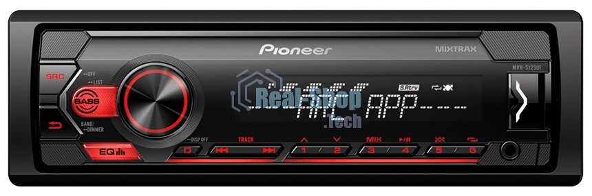 Автомагнитола Pioneer MVH-S125UI, 1 DIN, USB Type-A, AUX, пульт ДУ, съёмная панель