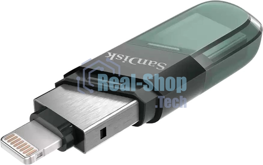 Флешка USB Sandisk IX90N iXpand Flip (SDIX90N-064G-GN6NN), 64Gb, USB 3.1/Lightning, R/W 150/70, зеленый/серебристый