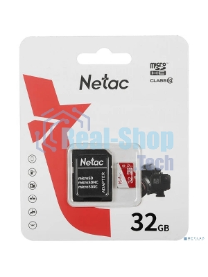 Флеш карта Netac P500 ECO 32Gb MicroSDHC C10 up to 80Mb/s, retail pack with SD Adapter
