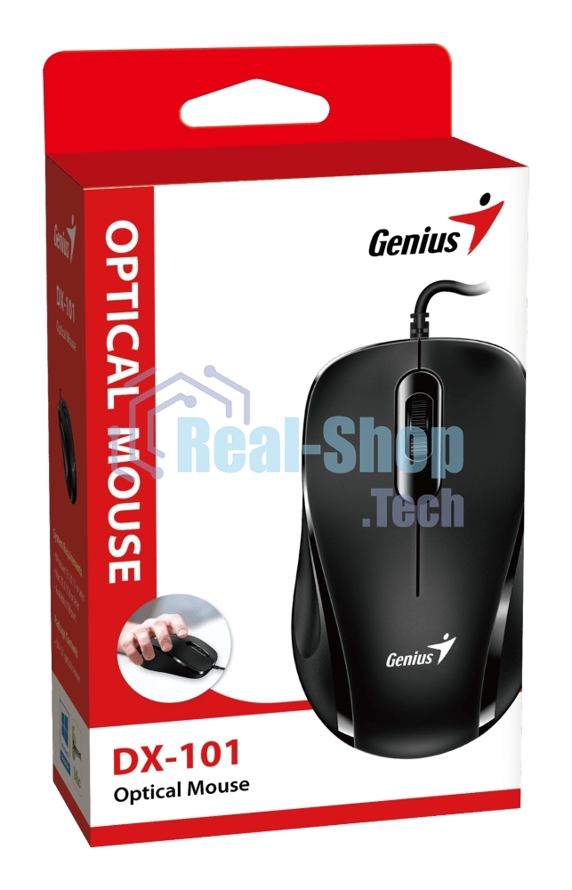 Мышь проводная Genius DX-101 черный, 1200 dpi, USB, кнопки - 3