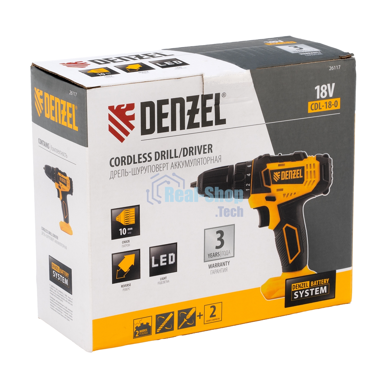 Дрель-шуруповерт Denzel CDL-18-0, 18 В, 0 Ач, 30 Нм, щеточный