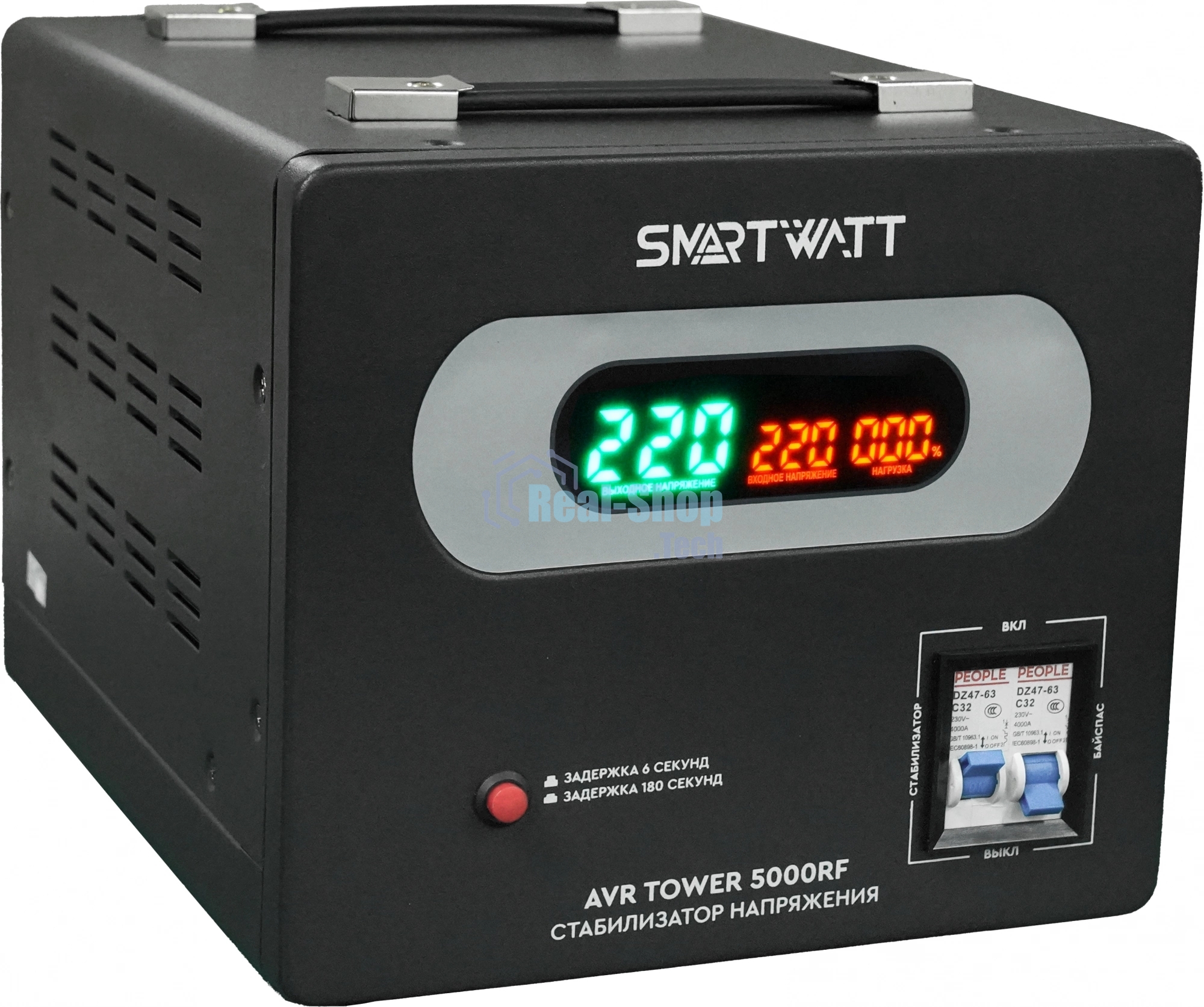 Напольный стабилизатор напряжения SMARTWATT AVR TOWER 5000RF (140W - 260W, 5000VA, 5 кВт, 50-60 Гц, LED-дисплей, релейны