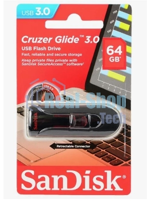 Флешка USB Sandisk CZ600 Cruzer Glide (SDCZ600-064G-G35), 64Gb, USB 3.0, R/W 10/20, черный
