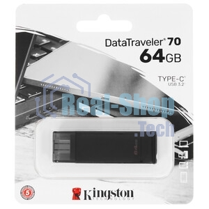 Флешка USB Kingston DataTraveler DT70 (DT70/64Gb), 64Gb, USB Type-C 3.2, R/W 70/45, черный