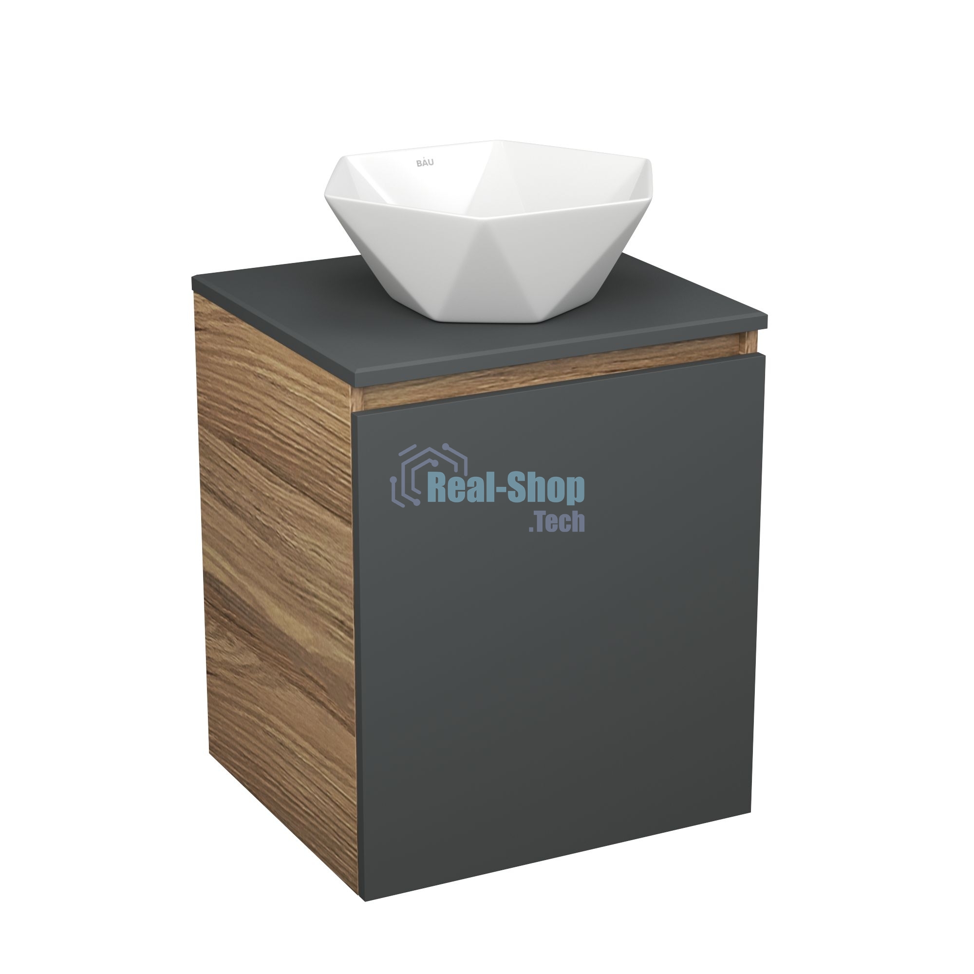 Тумба Bau Dream Blackwood 50 графит, раковина BAU Crystal 40х40