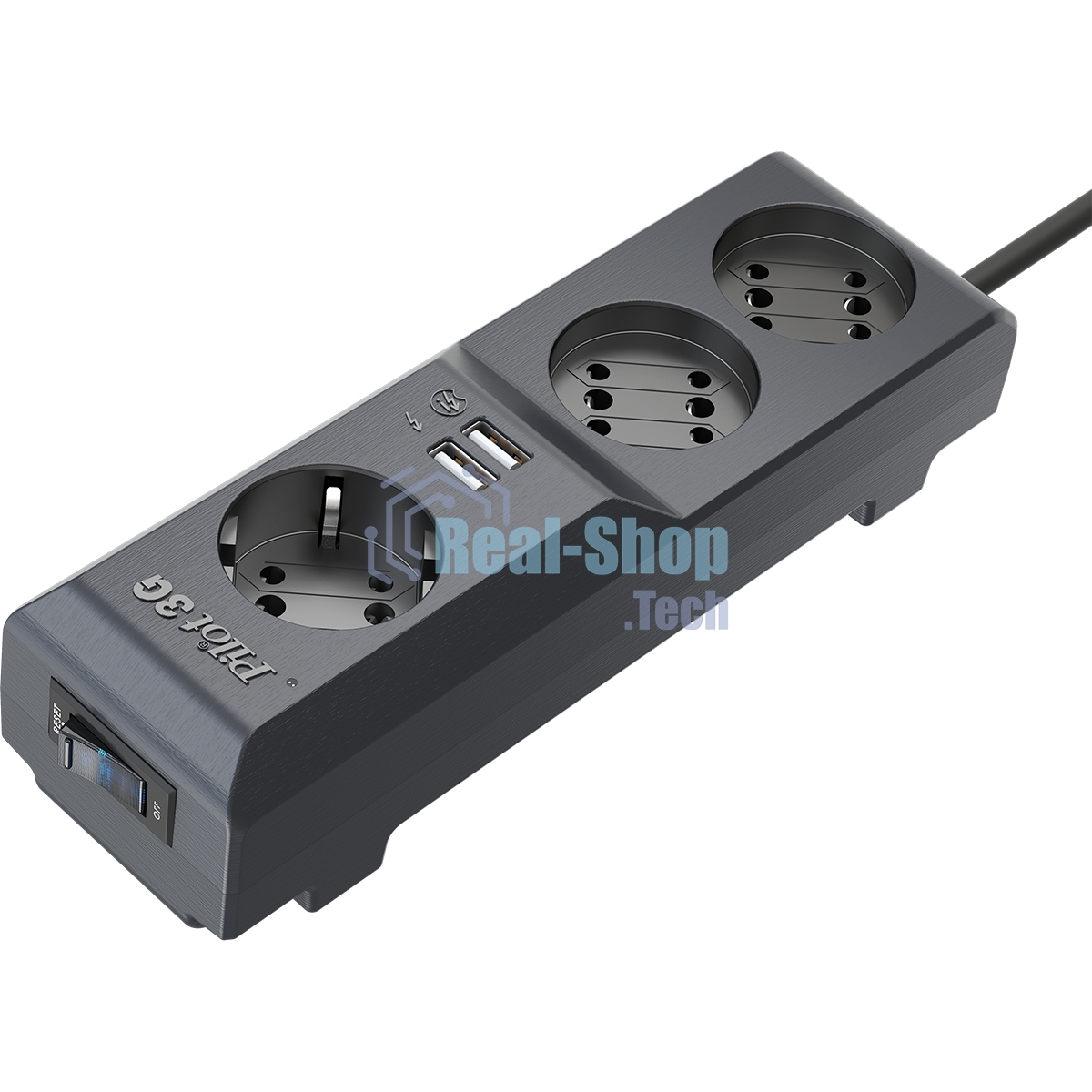 Сетевой фильтр Surge protector Pilot 3G 3xGP euro outlets, 10А/2.2 кВа, 2xUSB, 3m, черный