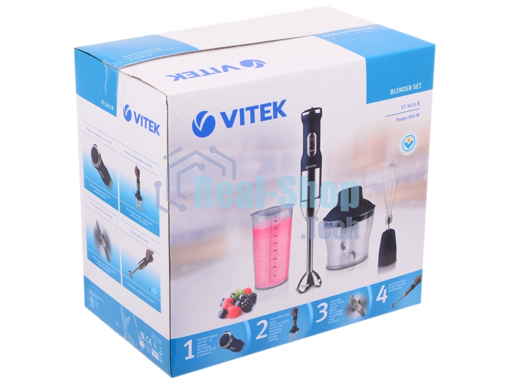 Блендер погружной Vitek VT-3415 синий, 900 Вт, плавная регулировка, турбо