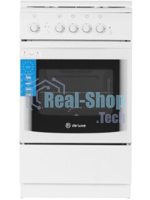 Плита Газовая De Luxe 506040.14г (кр) ЧР белый (стеклянная крышка) реш.чугун