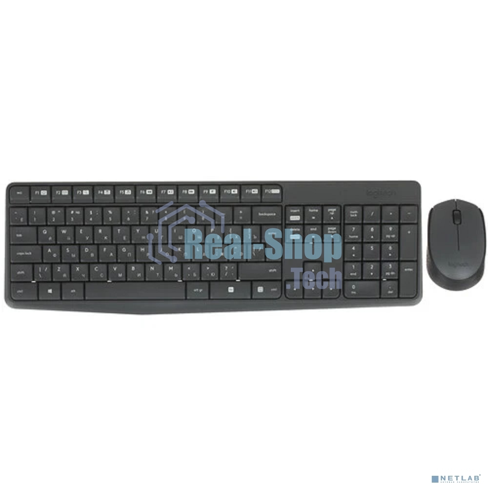 Комплект клавиатура+мышь Logitech MK235 беспроводной, USB, 1000 DPI, серый ( неоригинальная гравировка)