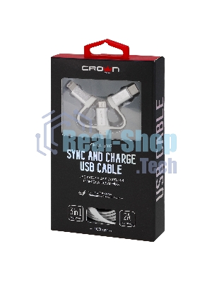 Кабель Crown USB - microUSB/USB Type-C/Lightning CMCU-3182 белый