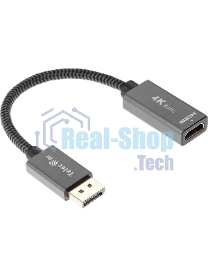 Кабель-переходник DP --> HDMI-F 0.2m, серый металлик, оплетка, 4K@60Hz, Telecom (TA560)