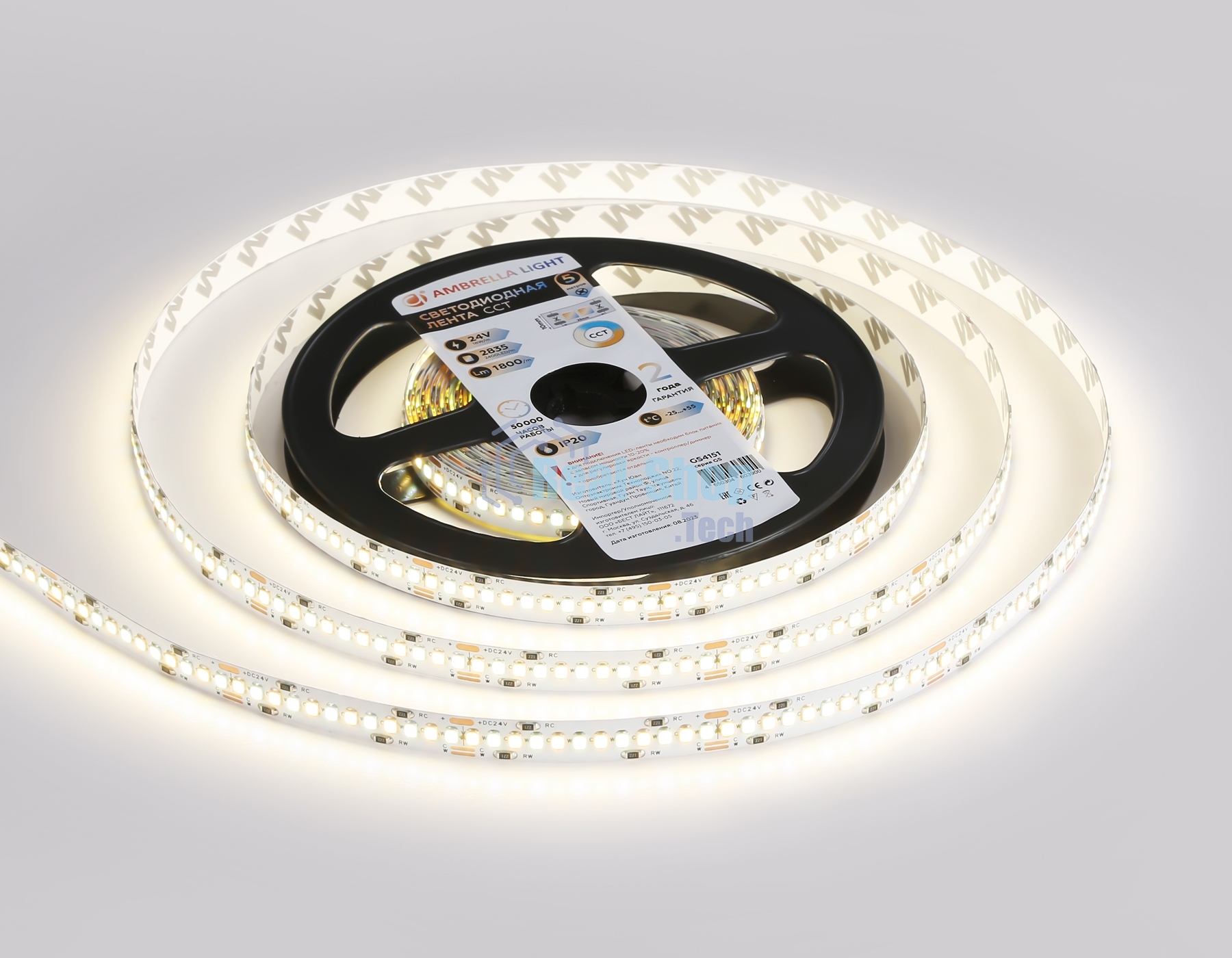 Светодиодная лента Ambrella light GS4151 2835 240Led/ 18W m/ 24V IP20 CCT 3000-6500K/5000*10*1.2mm (3 конт.)