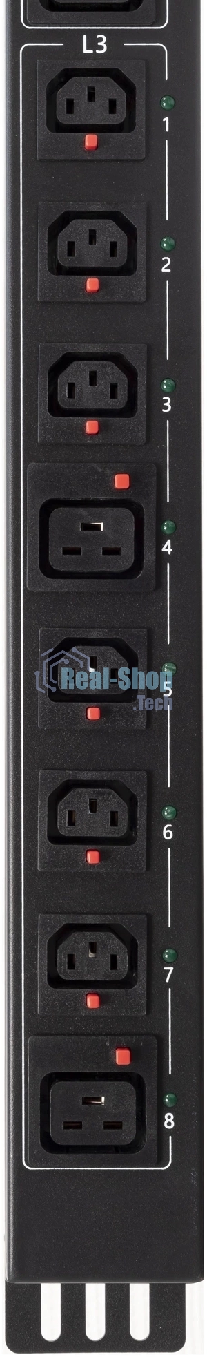 Блок распределения питания Powercom PDU-32AVMS24-18C3-6C9-3P верт.размещ. 18xC13 6xC19 с сетевым мониторингом 3x32A EN 60309 2м