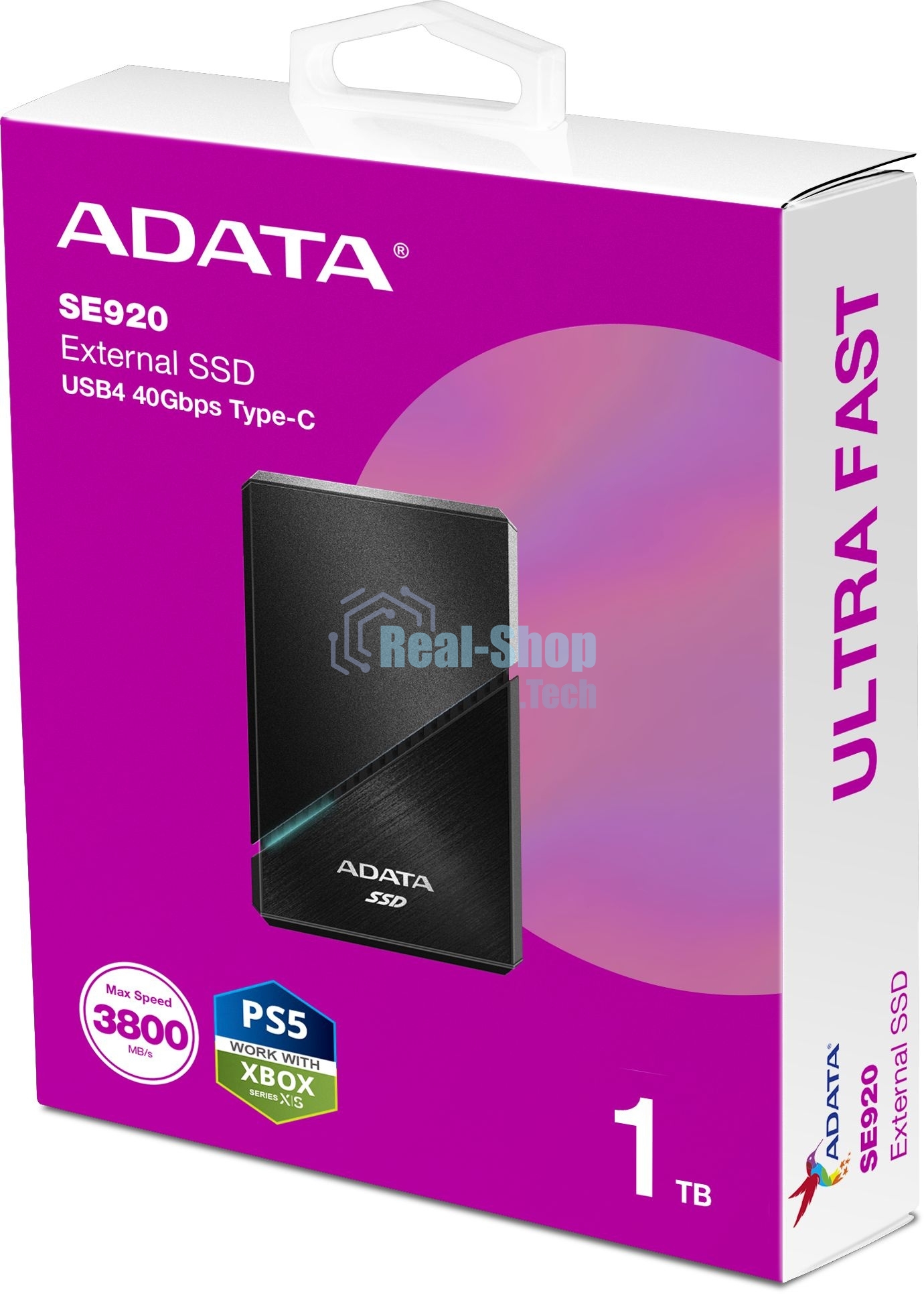 Внешний SSD ADATA SE920, 1Tb, USB 4 Type-C, R/W 3800/3700, черный