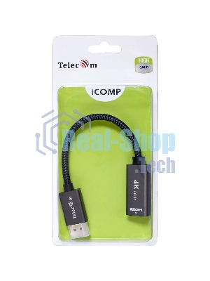 Кабель-переходник DP --> HDMI-F 0.2m, серый металлик, оплетка, 4K@60Hz, Telecom (TA560)