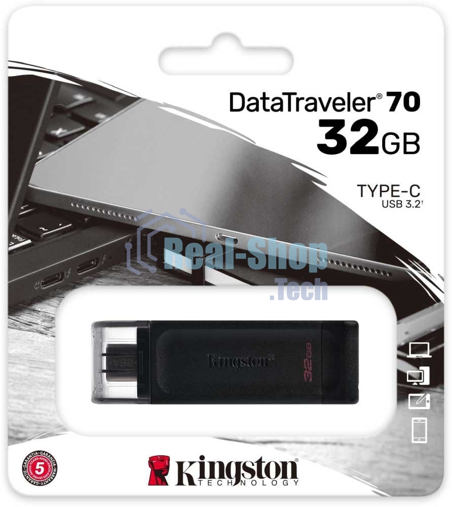 Флешка USB Kingston DataTraveler DT70 (DT70/64Gb), 64Gb, USB Type-C 3.2, R/W 70/45, черный