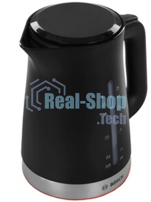 Электрочайник Bosch TWK1M123 черный, 1.7 л, 2400 Вт, скрытый нагревательный элемент