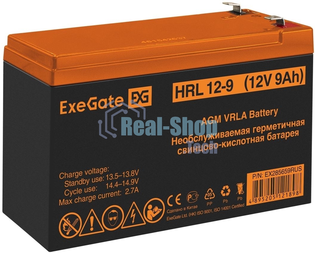 Батарея для ИБП ExeGate EX285659RUS HRL 12-9 (12V 9Ah 1234W, клеммы F2)