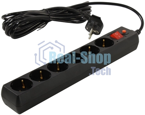 Сетевой фильтр Buro 300MDP-5-B 5м (3 розетки) черный (коробка)