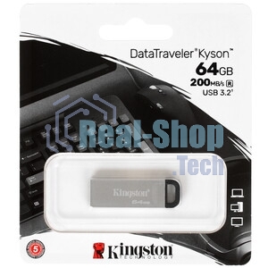 Флешка USB Kingston DataTraveler KYSON (DTKN/64GB), 64Gb, USB 3.2 Gen 1, R/W 200/60, серебристый/черный