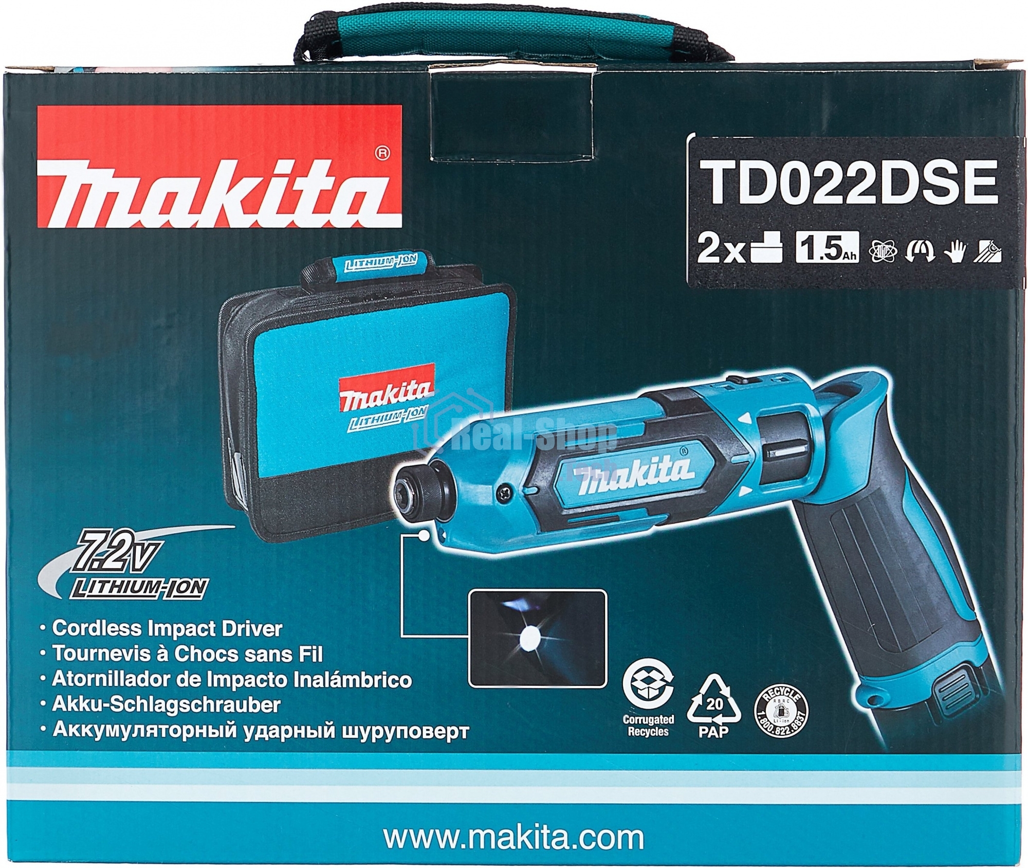 Отвертка аккумуляторная MAKITA TD022DSEак уд 7.2В 2х1Ач Li-Ion 2450об/м 25Нм 1/4'' 0.56кг сумка подсветка