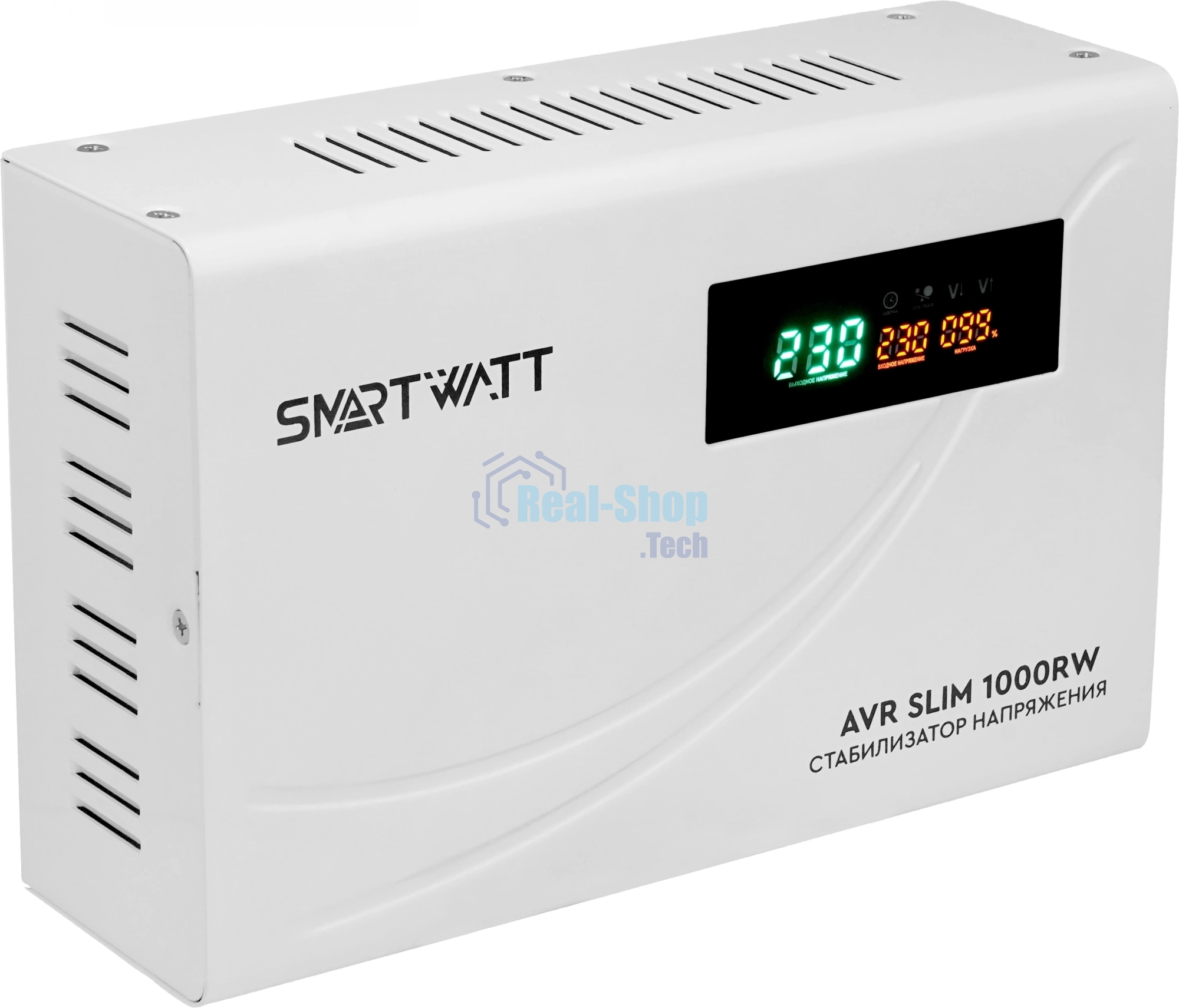 Настенный стабилизатор напряжения SMARTWATT AVR SLIM 1000RW (100W - 260W, 1000VA, 1 кВт, 50 Гц, розеток - 1, LED-дисплей
