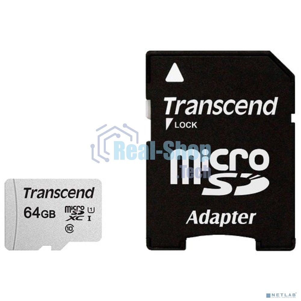 Флеш карта Micro SecureDigital 64Gb Transcend Class 10 TS64GUSD300S-A MicroSDXC Class 10 UHS-I, SD adapter