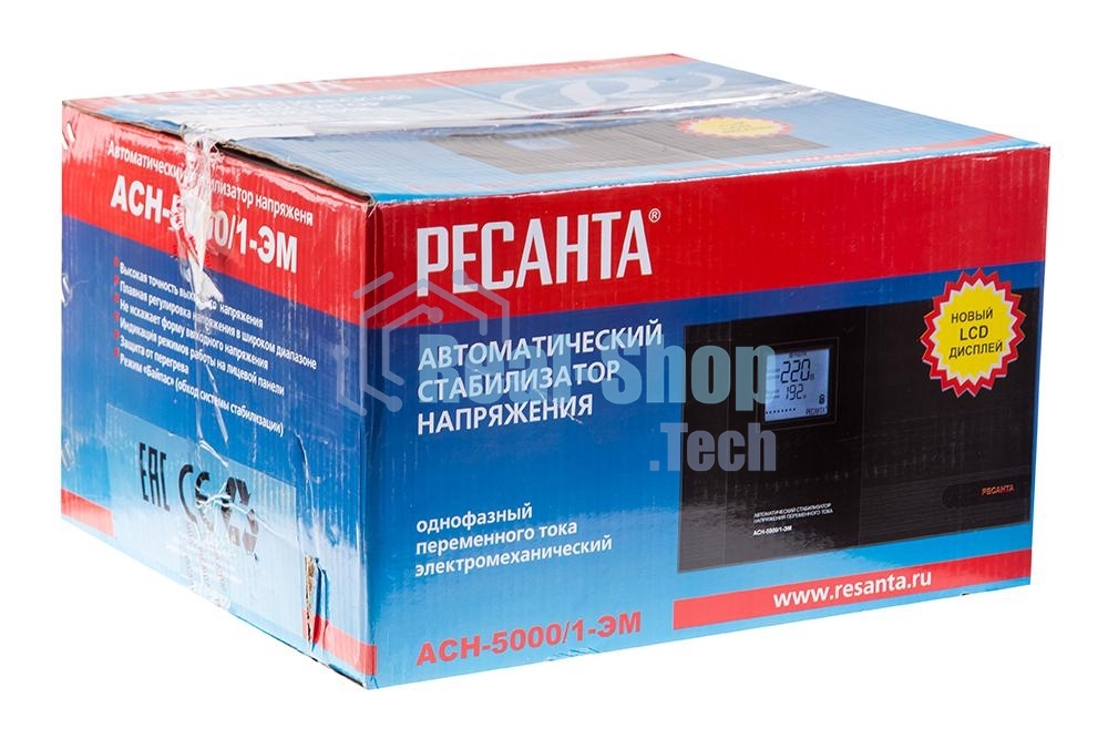 Стабилизатор Ресанта АСН-5 000/1-ЭМ 63/1/6 220В±2%, Габариты 395х235х183, Вес 18 кг