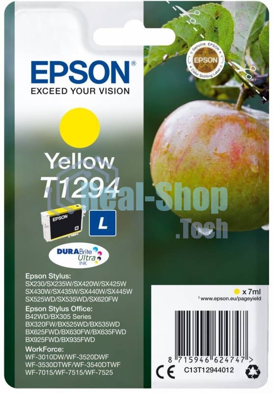 Картридж струйный Epson T1294 (C13T12944012/C13T12944011/C13T12944010) желтый, 7 мл., для SX420/425/525WD/B42WD/BX320FW
