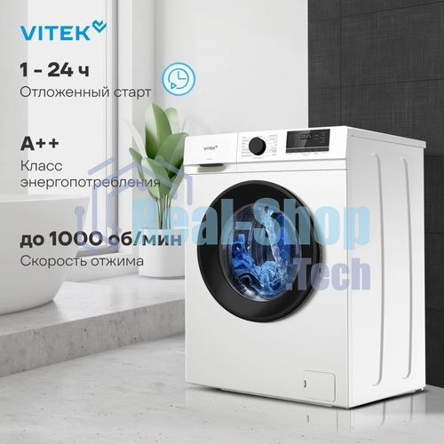 Стиральная машина Vitek VT-WME6008 белый, загрузка фронтальная 6 кг, 1000 об/мин, класс A++