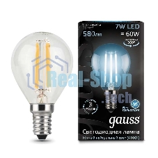 Лампа светодиодная Filament Шар E14 7Вт 4100К Gauss 105801207