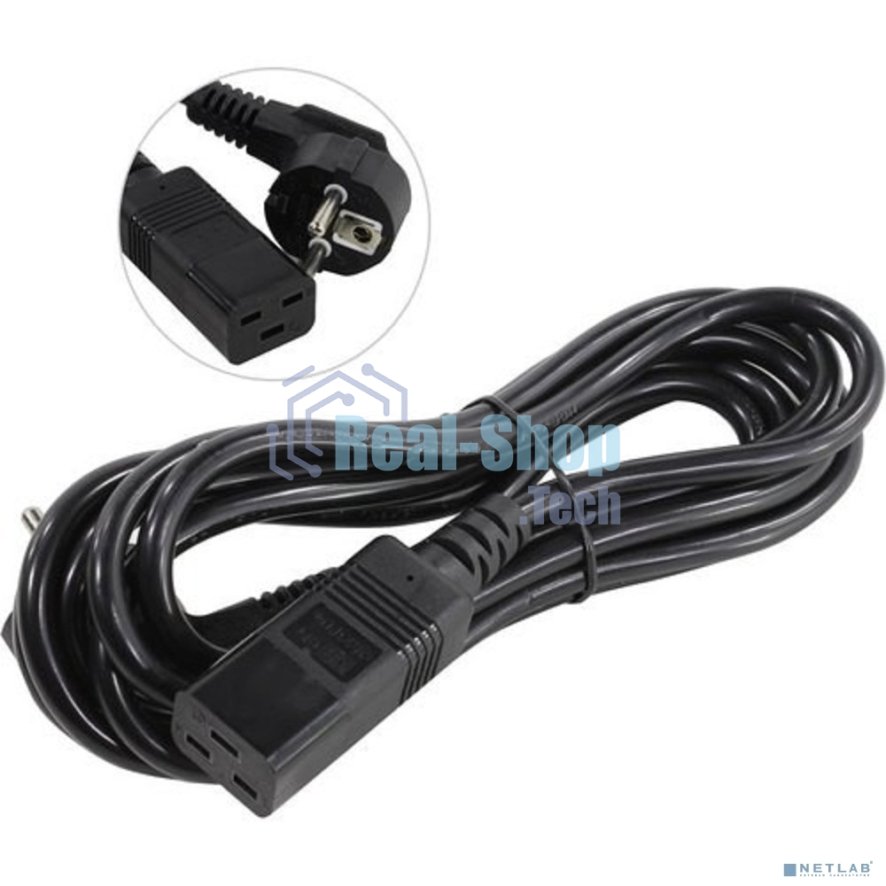 Кабель питания ExeGate Power PC19-3P (Евровилка Schuko->С19) VDE-250V-3*1.5-CU, черный, 16А, 3м
