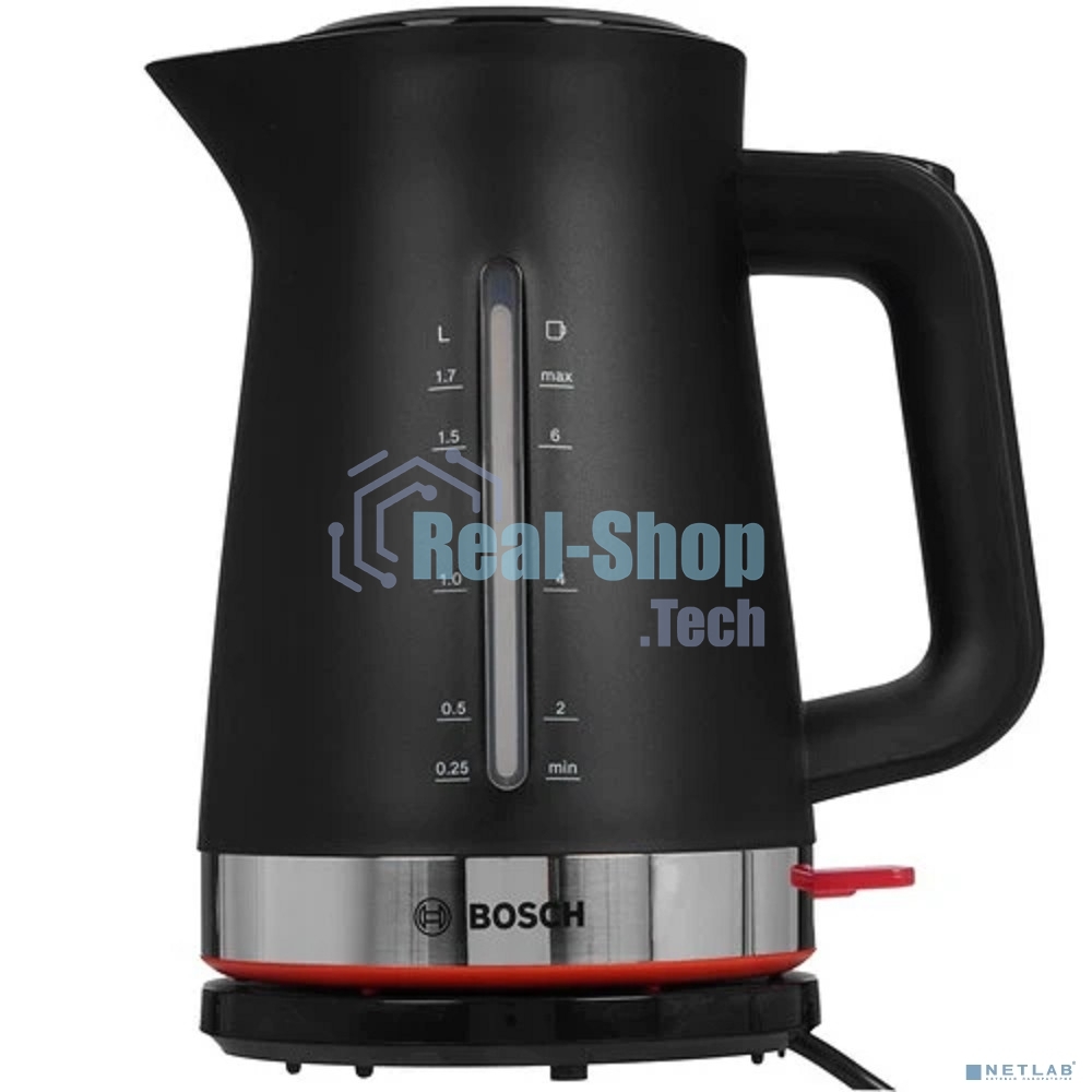 Электрочайник Bosch TWK4M223 черный, 1.7 л, 2400 Вт, скрытый нагревательный элемент